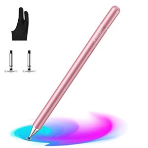 joyroom capacitive stylus pen for touch screens, disc tip and high sensitivity, with replacement tips & palm rejection glove, for kid student drawing, for apple/iphone/ipad/tablet/samsung (pink)…