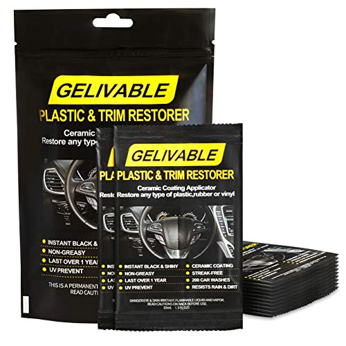 GELIVABLE Car Plastic and Trim Restorer, Cleaning Wipes Kit for Vehicle Ceramic Plastic Coating Trim Restore, Protects Auto from Water, Acid Rain, UV and Dirt, Prevents Fading and Cracking