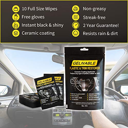 GELIVABLE Car Plastic and Trim Restorer, Cleaning Wipes Kit for Vehicle Ceramic Plastic Coating Trim Restore, Protects Auto from Water, Acid Rain, UV and Dirt, Prevents Fading and Cracking