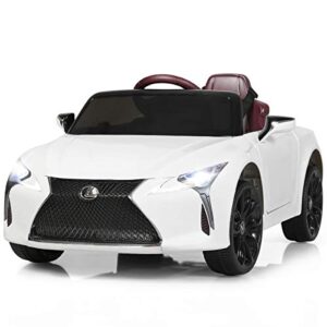 costzon ride on car, licensed lexus lc500, 12v battery powered car w/remote control, 3 speed, led lights, horn, mp3&usb, slow start, spring suspension, electric vehicle for boys& girls (white)