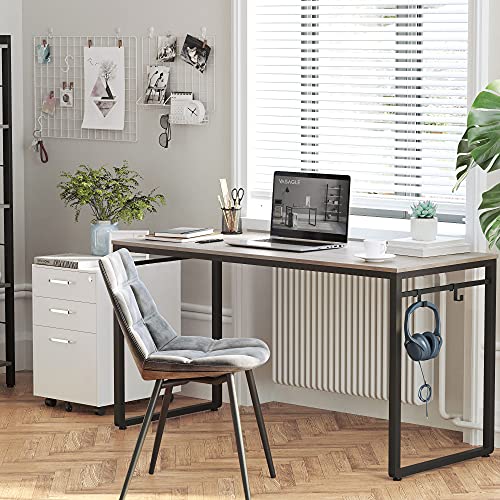 VASAGLE ALINRU Computer Desk, 55-Inch Writing Desk, Office Desk with 8 Hooks, for Study, Home Office, Easy Assembly, Steel Frame, Industrial Design, Greige and Black ULWD059B02