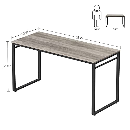 VASAGLE ALINRU Computer Desk, 55-Inch Writing Desk, Office Desk with 8 Hooks, for Study, Home Office, Easy Assembly, Steel Frame, Industrial Design, Greige and Black ULWD059B02