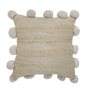 lr home natural jute poms border throw pillow, 1 count (pack of 1), tan