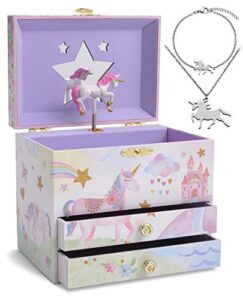 jewelkeeper unicorn music box & little girls jewelry set - 3 unicorn gifts for girls - unicorn jewelry box for girls - music boxes for girls