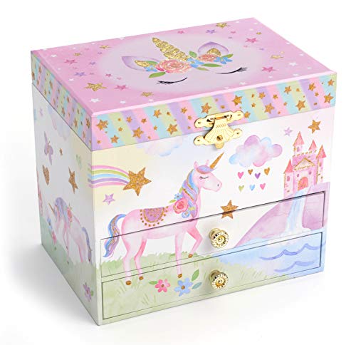 Jewelkeeper Unicorn Music Box & Little Girls Jewelry Set - 3 Unicorn Gifts for Girls - Unicorn Jewelry Box for Girls - Music Boxes for Girls