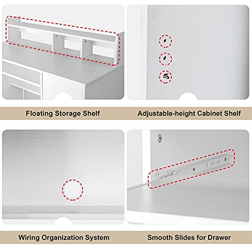 Crestlive Products Writing Computer Desk with Keyboard Tray & Drawer, Home Office Furniture, Floating Organizer 2-Tier Wooden Mission Home Computer Vanity Desk for Apartment Small Space (White)