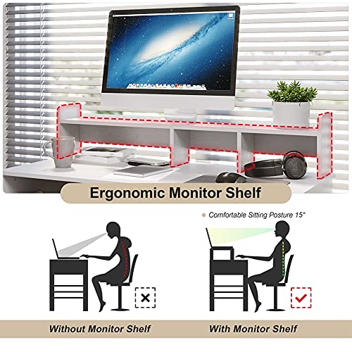 Crestlive Products Writing Computer Desk with Keyboard Tray & Drawer, Home Office Furniture, Floating Organizer 2-Tier Wooden Mission Home Computer Vanity Desk for Apartment Small Space (White)