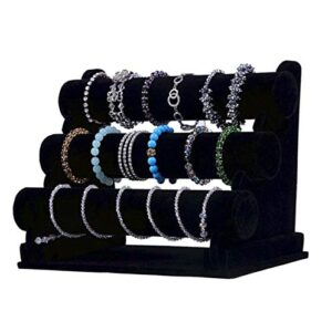comelyjewel 6.7"(d) x12.2(w) x9.8(h) three tier bracelet display black velvet t-bar bracelet holder bangle jewelry display hovering for women home organization necklace watches stand