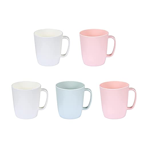 Kurala Coffee Mugs Set of 5, Plastic Coffee Cups Set, 10 Ounce Unbreakable Coffee Mug Plastic with Handle, 3 Basic Colors, Reusable Plastic Mug Dishwasher Safe