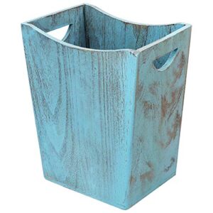 honest wood trash can,rustic farmhouse style wastebasket bin with handle for living room,bedroom,bathroom,kitchen,office(blue)