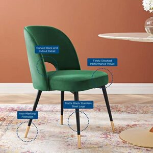 Modway Rouse Performance Velvet Dining Side Chair in Emerald