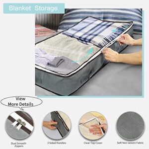 Under bed Storage Bags, 100L Underbed Storage Containers with Reinforced Handles, Large Capacity Breathable Non-woven Under the Bed Storage Bins for Blanket, Pillows, Comforters and Quilts (Grey, 4 Pack)