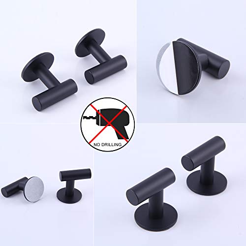 GERZWY Wall Hooks Adhesive for Hanging Towels Matte Black - Set of 2 - Premium Adhesive Hooks - Towel Hooks for Bathrooms - Sticky Hanging Wall Hangers Without Nails