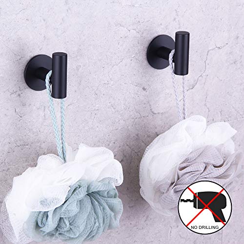 GERZWY Wall Hooks Adhesive for Hanging Towels Matte Black - Set of 2 - Premium Adhesive Hooks - Towel Hooks for Bathrooms - Sticky Hanging Wall Hangers Without Nails