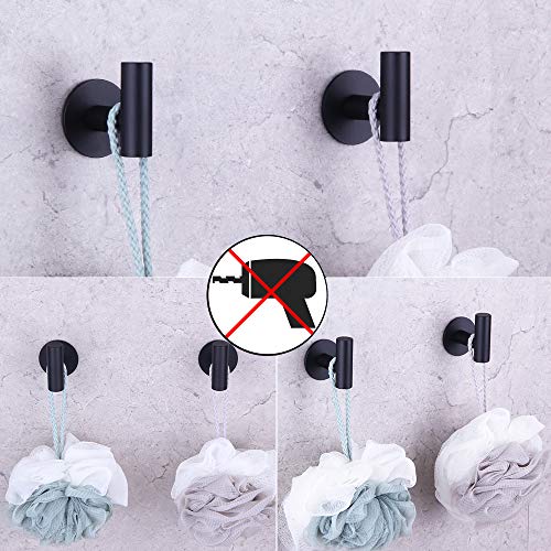 GERZWY Wall Hooks Adhesive for Hanging Towels Matte Black - Set of 2 - Premium Adhesive Hooks - Towel Hooks for Bathrooms - Sticky Hanging Wall Hangers Without Nails