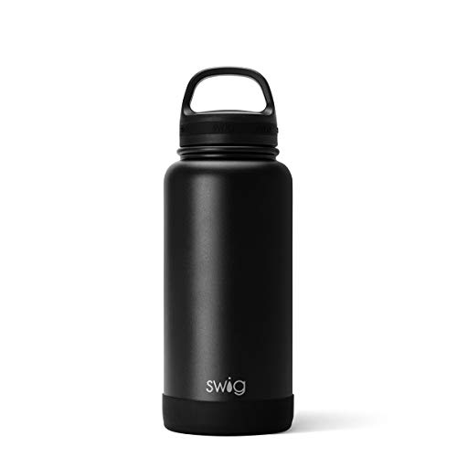 Swig Life 30oz Triple Insulated Stainless Steel Wide Mouth Water Bottle with Handle, Dishwasher Safe, Double Wall, Vacuum Sealed, Reusable Thermos (Black)