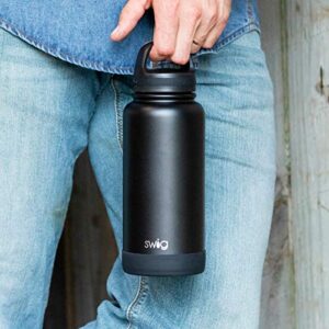 Swig Life 30oz Triple Insulated Stainless Steel Wide Mouth Water Bottle with Handle, Dishwasher Safe, Double Wall, Vacuum Sealed, Reusable Thermos (Black)