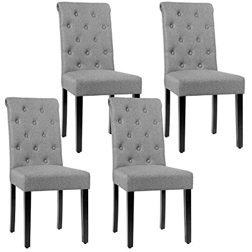 S AFSTAR Upholstered Dinning Chairs Set of 4, Tufted Parsons Chairs with Solid Rubber Wood Legs & Adjustable Feet, High Back Padded Dining Chairs for Kitchen Living Room Restaurant (4, Gray)