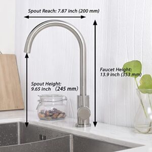 Trywell Single Hole Kitchen Faucet Prep Bar Sink Tap One Handle Lever Brushed Solid Stainless Steel 360 Rotating Gooseneck Cold Hot Mixer Water