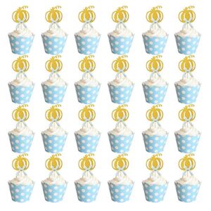 pumpkin cupcake toppers boy, fall theme cake decorations for pumpkin baby shower, birthday party decorations-24 packs
