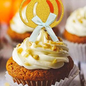 Pumpkin Cupcake Toppers Boy, Fall Theme Cake Decorations for Pumpkin Baby Shower, Birthday Party Decorations-24 Packs