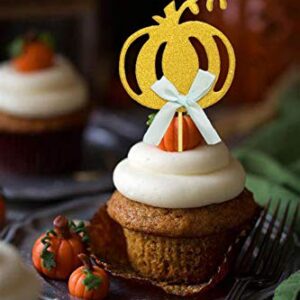 Pumpkin Cupcake Toppers Boy, Fall Theme Cake Decorations for Pumpkin Baby Shower, Birthday Party Decorations-24 Packs