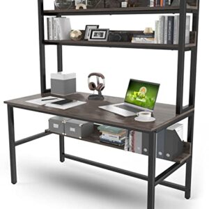 Aquzee Desk with Hutch, (Grey) 65 Inches Height Computer Desk with Space Saving Design, Metal Legs Desk with Bookshelf and Storage Shelves, Easy Assemble