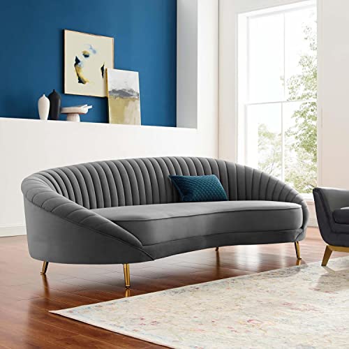 Modway Camber Channel Tufted Performance Velvet Sofa in Gray