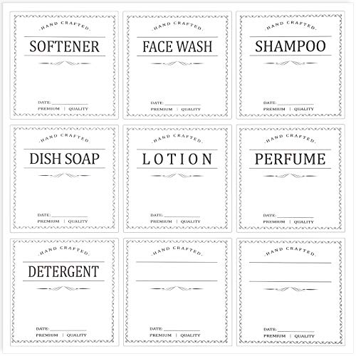 108 Pieces Waterproof Laundry Bottle Labels White Removable 18 Kinds Hand Dish Soap Lotion Conditioner Dispenser Cleaning Stickers for Farmhouse Bathroom Kitchen (3 x 3 Inches)