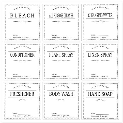 108 Pieces Waterproof Laundry Bottle Labels White Removable 18 Kinds Hand Dish Soap Lotion Conditioner Dispenser Cleaning Stickers for Farmhouse Bathroom Kitchen (3 x 3 Inches)