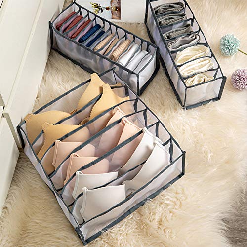 HUAJUHUI L&Z Grid Underwear Storage Collapsible Box, Foldable Drawer Organizer Divider Closet Storage Box for Underwear Bra Sock, Can Be Independently Placed(6+7+11 Cells)