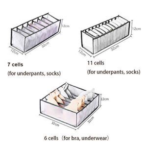 HUAJUHUI L&Z Grid Underwear Storage Collapsible Box, Foldable Drawer Organizer Divider Closet Storage Box for Underwear Bra Sock, Can Be Independently Placed(6+7+11 Cells)