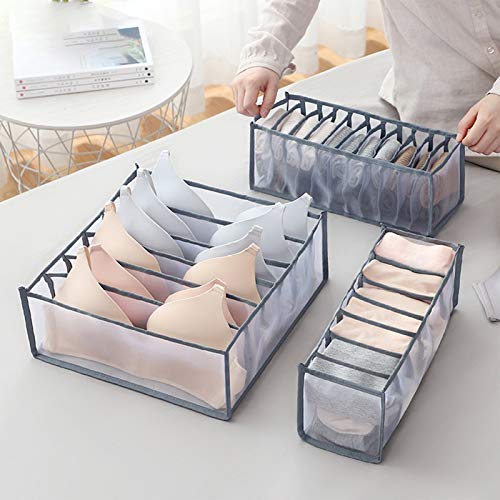 HUAJUHUI L&Z Grid Underwear Storage Collapsible Box, Foldable Drawer Organizer Divider Closet Storage Box for Underwear Bra Sock, Can Be Independently Placed(6+7+11 Cells)