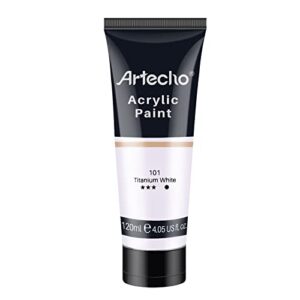 artecho professional acrylic paint, titanium white ( 120ml / 4.05oz ) tubes, art craft paints for canvas painting, rock, stone, wood, fabric, art supplies for professional artists, adults, students, kids