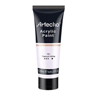 Artecho Professional Acrylic Paint, Titanium White ( 120ml / 4.05oz ) Tubes, Art Craft Paints for Canvas Painting, Rock, Stone, Wood, Fabric, Art Supplies for Professional Artists, Adults, Students, Kids