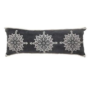 lr home casual floral mandala medallion lumbar tufted border throw pillow, 14" x 36", dark gray/white