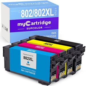 mycartridge supcolor remanufactured ink cartridge replacement for epson 802xl 802 xl t802xl for workforce pro wf-4720 wf-4740 wf-4734 wf-4730 ec-4020 printer (black, cyan, magenta, yellow, 4-pack)