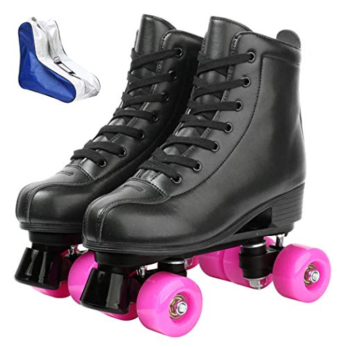 XUDREZ Roller Skate Shoes for Women Men PU Leather High-top Double-Row Roller Skates for Beginner, Professional Indoor Outdoor Roller Skates with Shoes Bag (Pink Wheel,38)