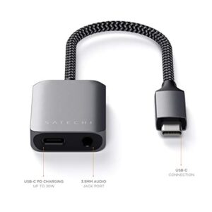 Satechi USB-C PD Audio Adapter - 3.5mm Headphone Jack Port & PD 3.0 Charging - Compatible with iPad Mini 6 Gen, 2022 iPad Air M1, 2021 iPad Por M1, 2020/2018 iPad Pro, 2020 iPad Air and More