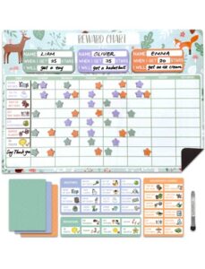 reward chart for multiple kids 17 x 12 inch dry erasable chore chart | magnetic responsibility chart, chore chart, behavior chart,star chart for toddlers | large size with white board marker