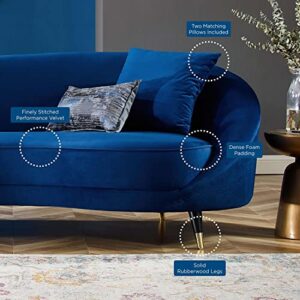 Modway Echo Curved Back Performance Velvet Sofa in Navy