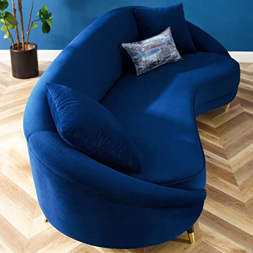 Modway Echo Curved Back Performance Velvet Sofa in Navy