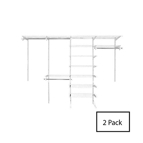 Rubbermaid FastTrack 6 to 10 Foot Wide White Wire Closet Organization Configuration Storage Kit with Shelves, 2 Pack