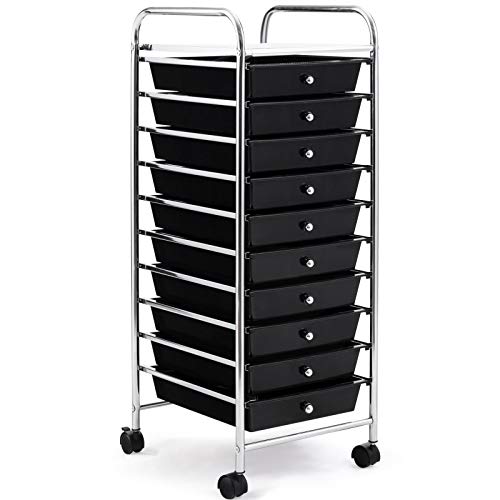 BestComfort Rolling Storage Cart with 10 Drawers, Mobile Utility Cart Storage Organizer with Lockable Casters, Multipurpose Storage Organizer Cart for School Office Home Beauty Salon