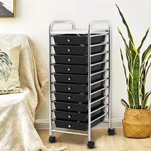 BestComfort Rolling Storage Cart with 10 Drawers, Mobile Utility Cart Storage Organizer with Lockable Casters, Multipurpose Storage Organizer Cart for School Office Home Beauty Salon