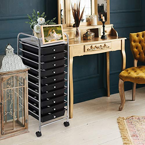 BestComfort Rolling Storage Cart with 10 Drawers, Mobile Utility Cart Storage Organizer with Lockable Casters, Multipurpose Storage Organizer Cart for School Office Home Beauty Salon