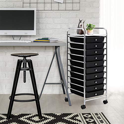 BestComfort Rolling Storage Cart with 10 Drawers, Mobile Utility Cart Storage Organizer with Lockable Casters, Multipurpose Storage Organizer Cart for School Office Home Beauty Salon