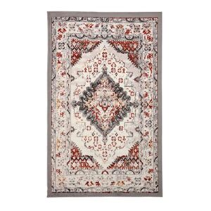 furnish my place distressed rug - 5 ft. x 8 ft, light grey, indoor rug with bordered design, jute backing
