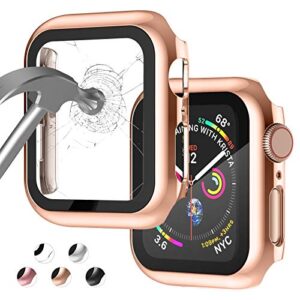 case compatible with apple watch 38mm series 3/2/1/ with built-in tempered glass screen protector, all-around ultra-thin bumper full cover hard pc protective case for iwatch