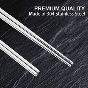 Stainless Steel Chopsticks Reusable Multicolor Lightweight 304 Metal Chopsticks Dishwasher Safe - 5 Pairs (Silver)